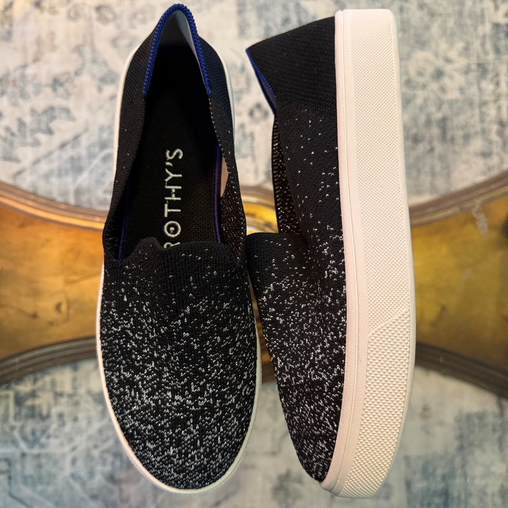 Rothys The Sneaker Black Metallic Sparkle Slip On Shoes Womens 7.5 22777071 138V